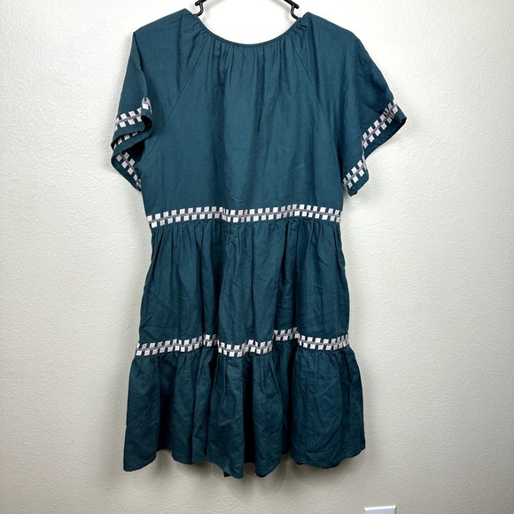 Madewell Embroidered Linen-Blend Flutter-Sleeve Mini Dress Small - Picture 5 of 7